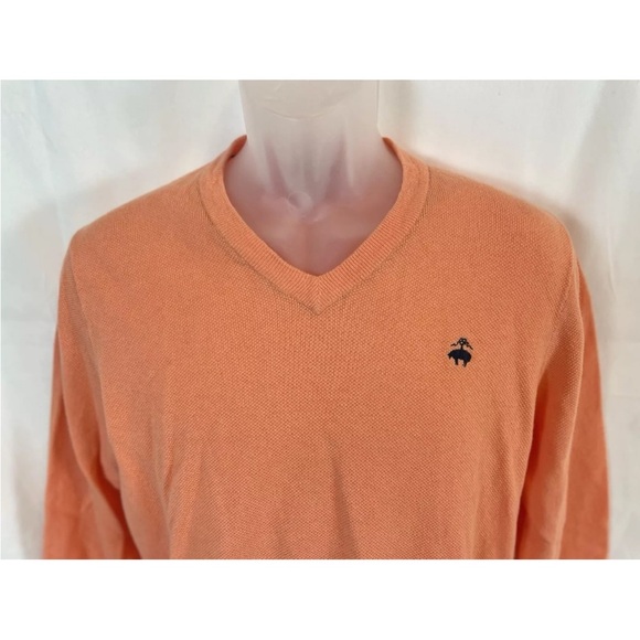 Brooks Brothers V Neck Sweater Men’s M Orange Salmon Linen Cotton Pullover Lite - Picture 8 of 16